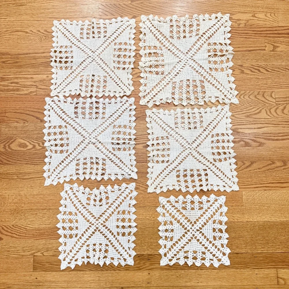Crochet Doily Lot 24pc White Cream Lace Assorted Shapes Butterfly Floral 1970s